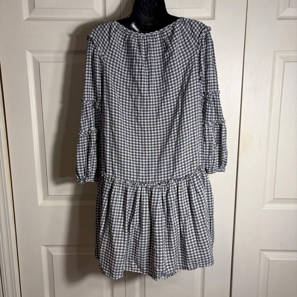 Max Studio Tiered Dress Women S Blue White Gingham Check Long Sleeve Cottagecore - Picture 3 of 10